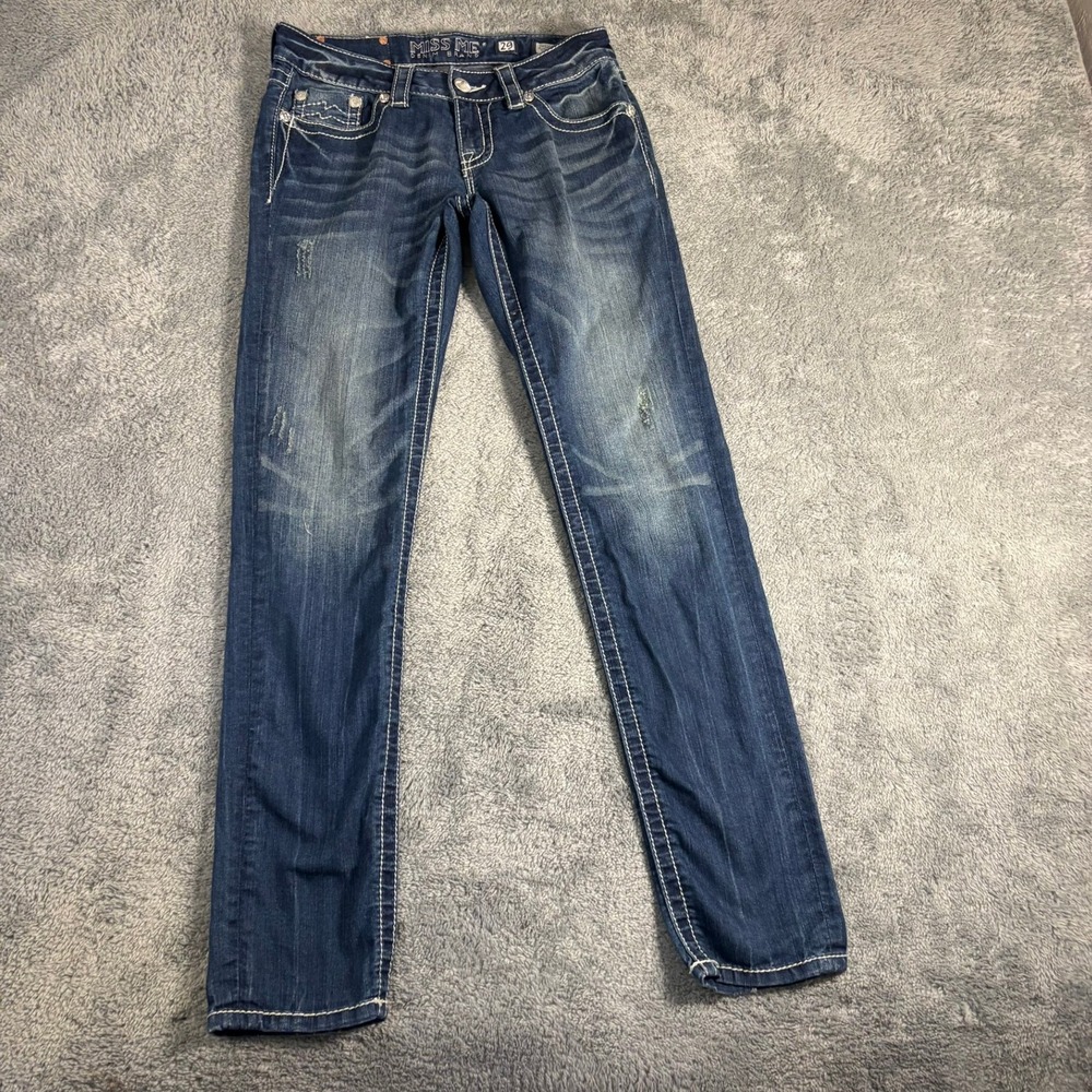 Miss Me Skinny Jeans Dark Wash White Stitch Rhinestone Distressed JD1102S 29